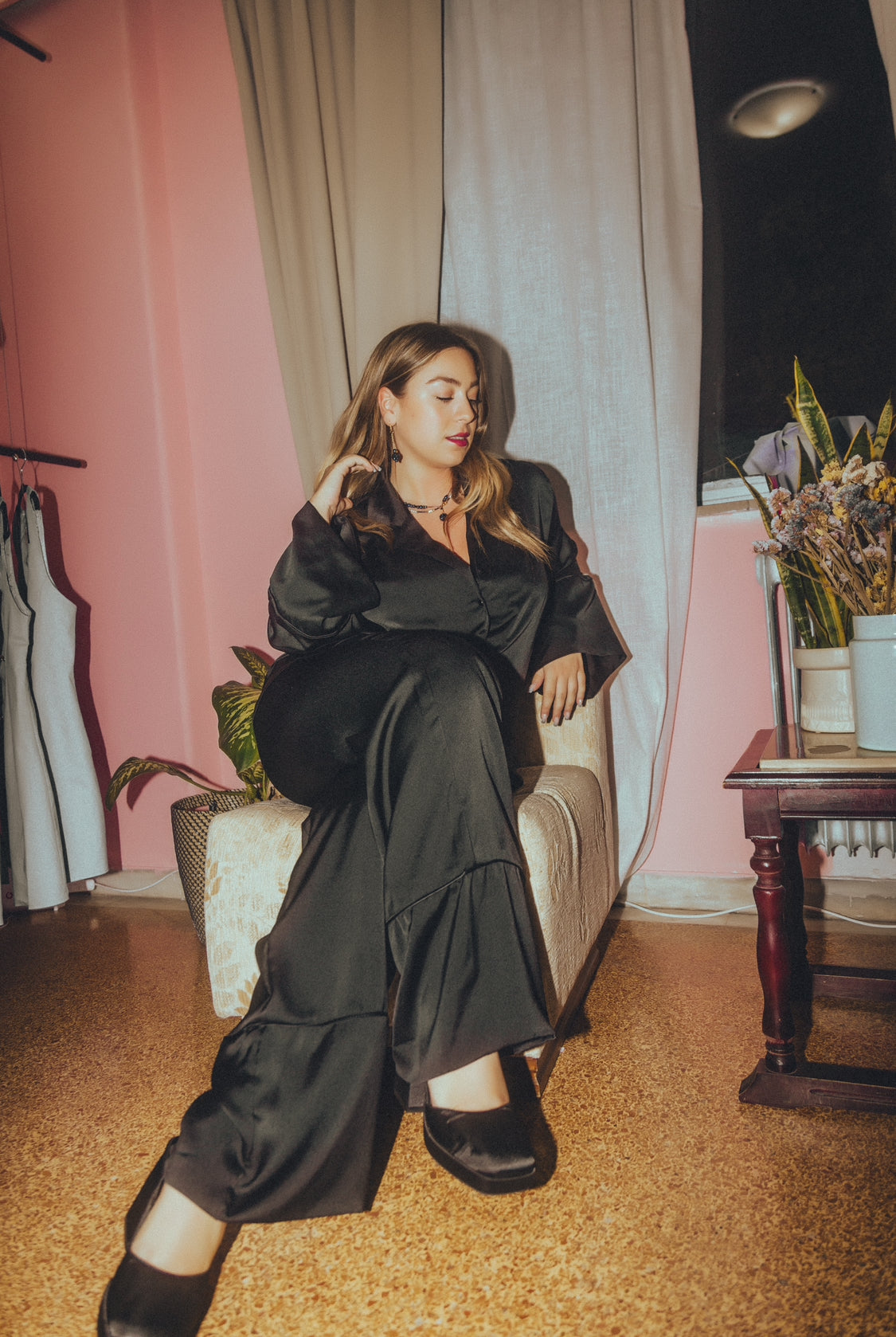 “Myrtle” satin pants in black