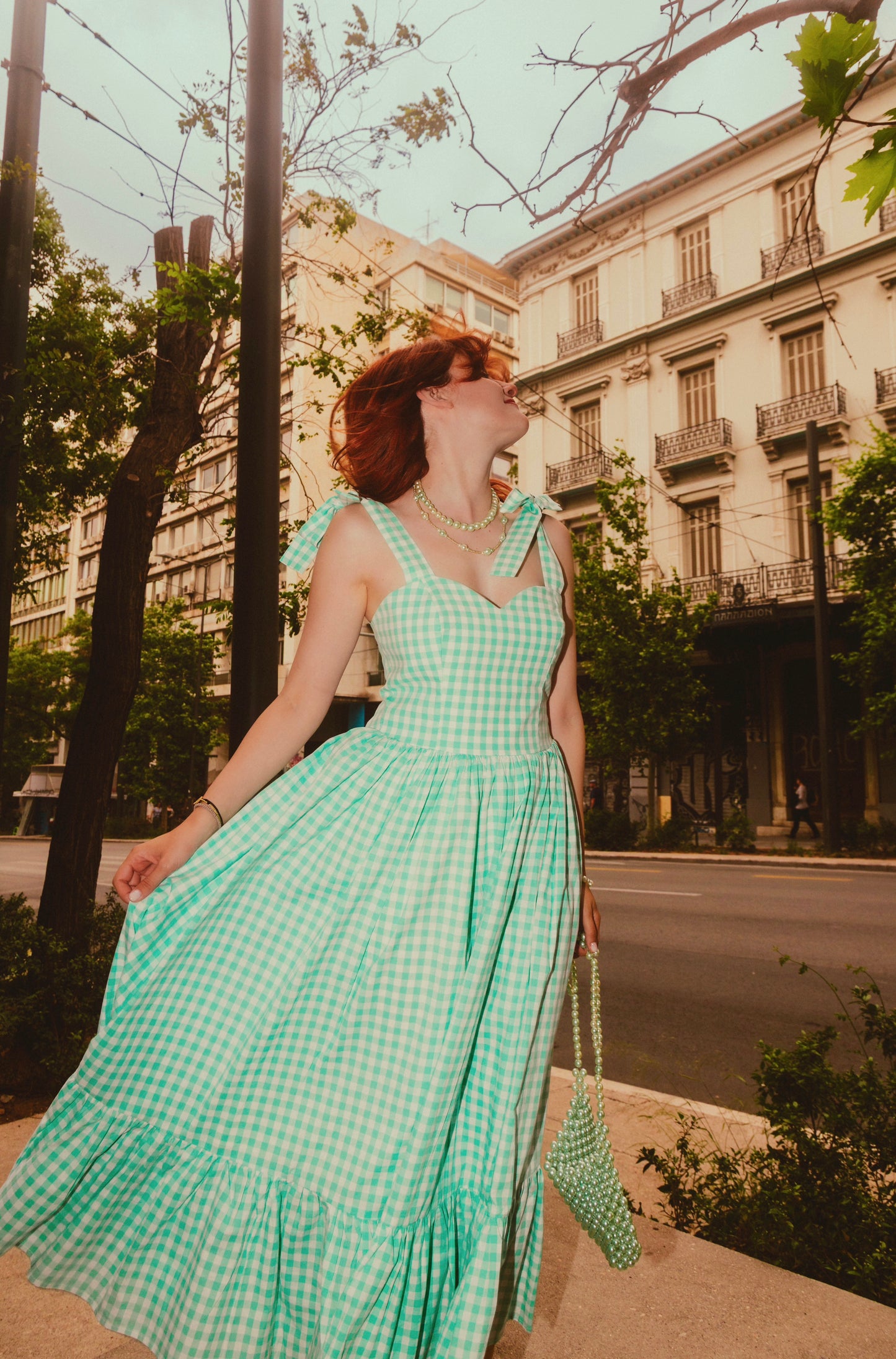 Lily of the valley dress in mint plaid