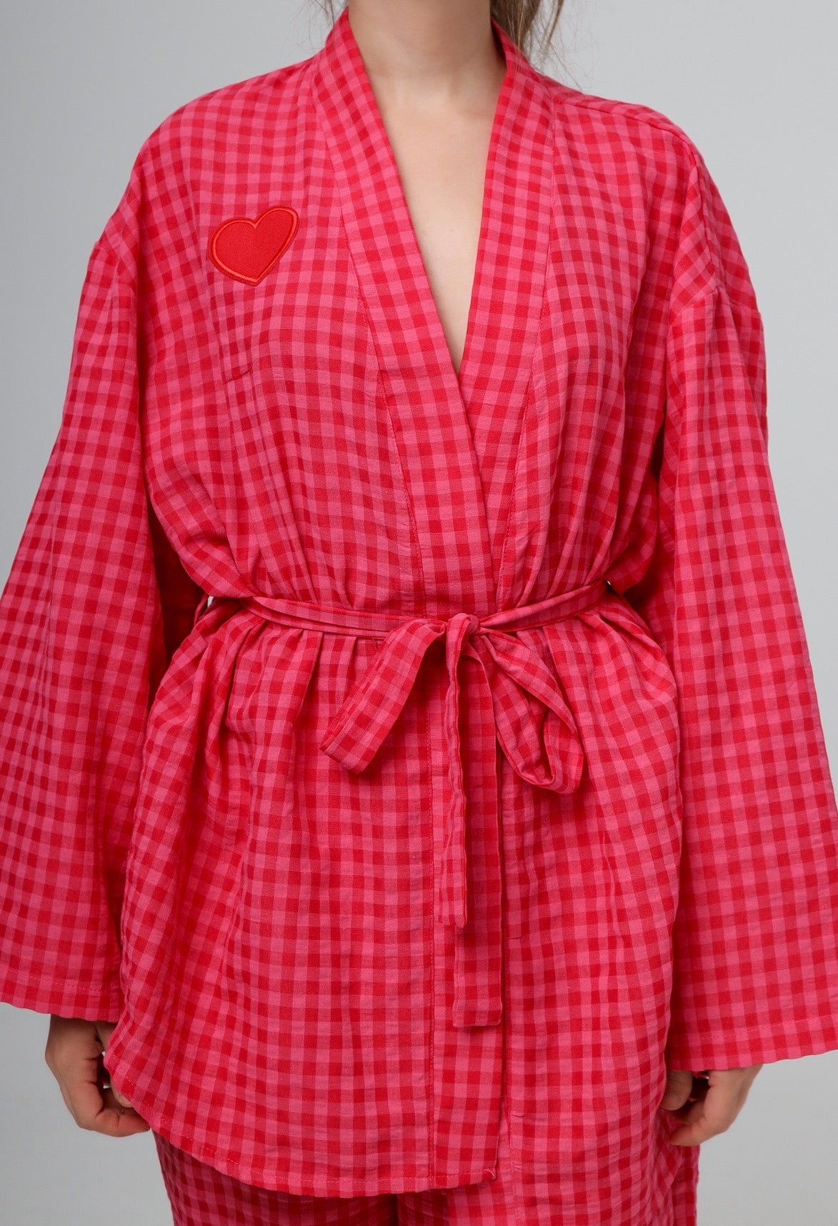 “Citrus” top in hot pink plaid