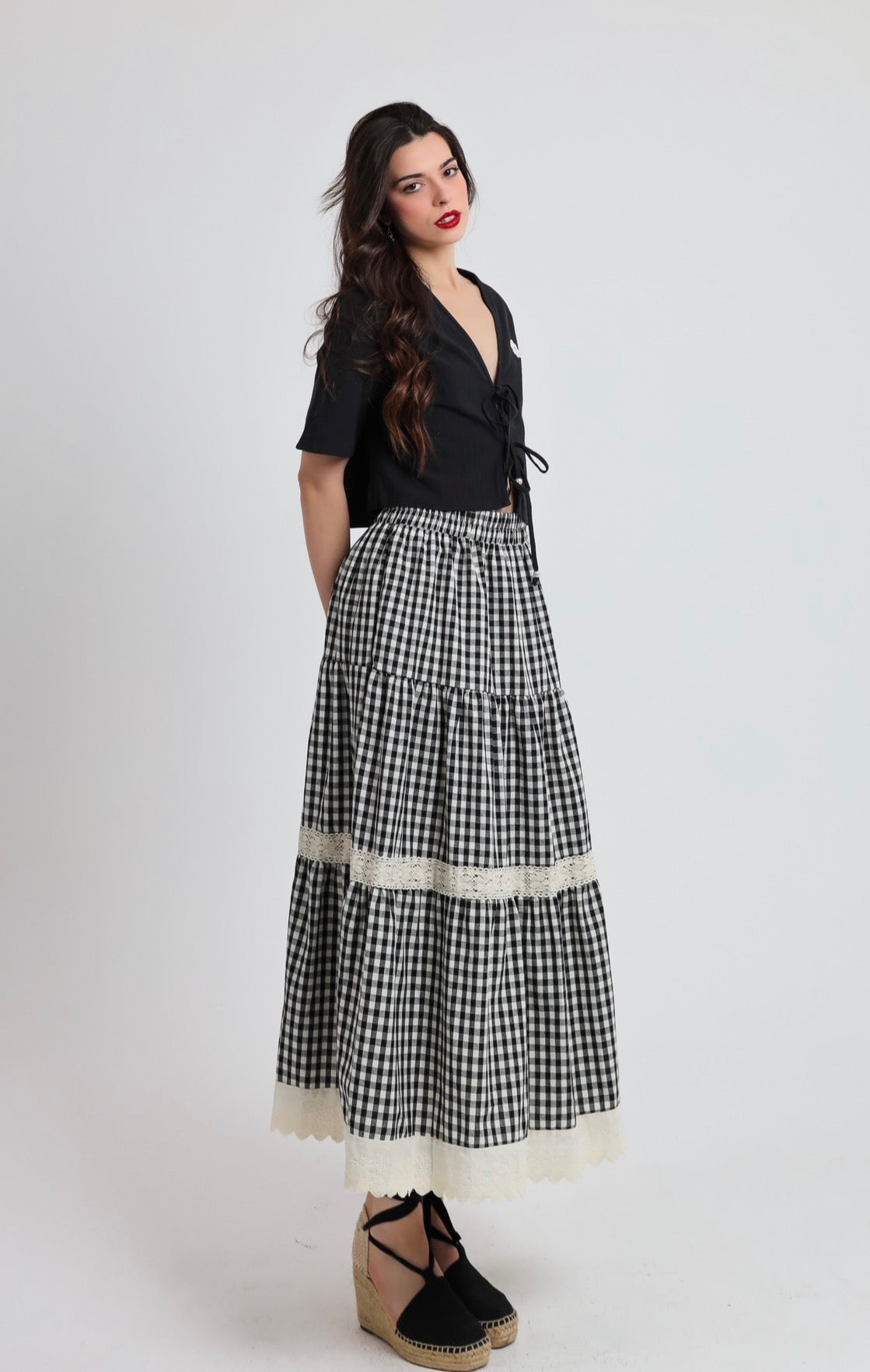“Dahlia” skirt in black ‘n white plaid