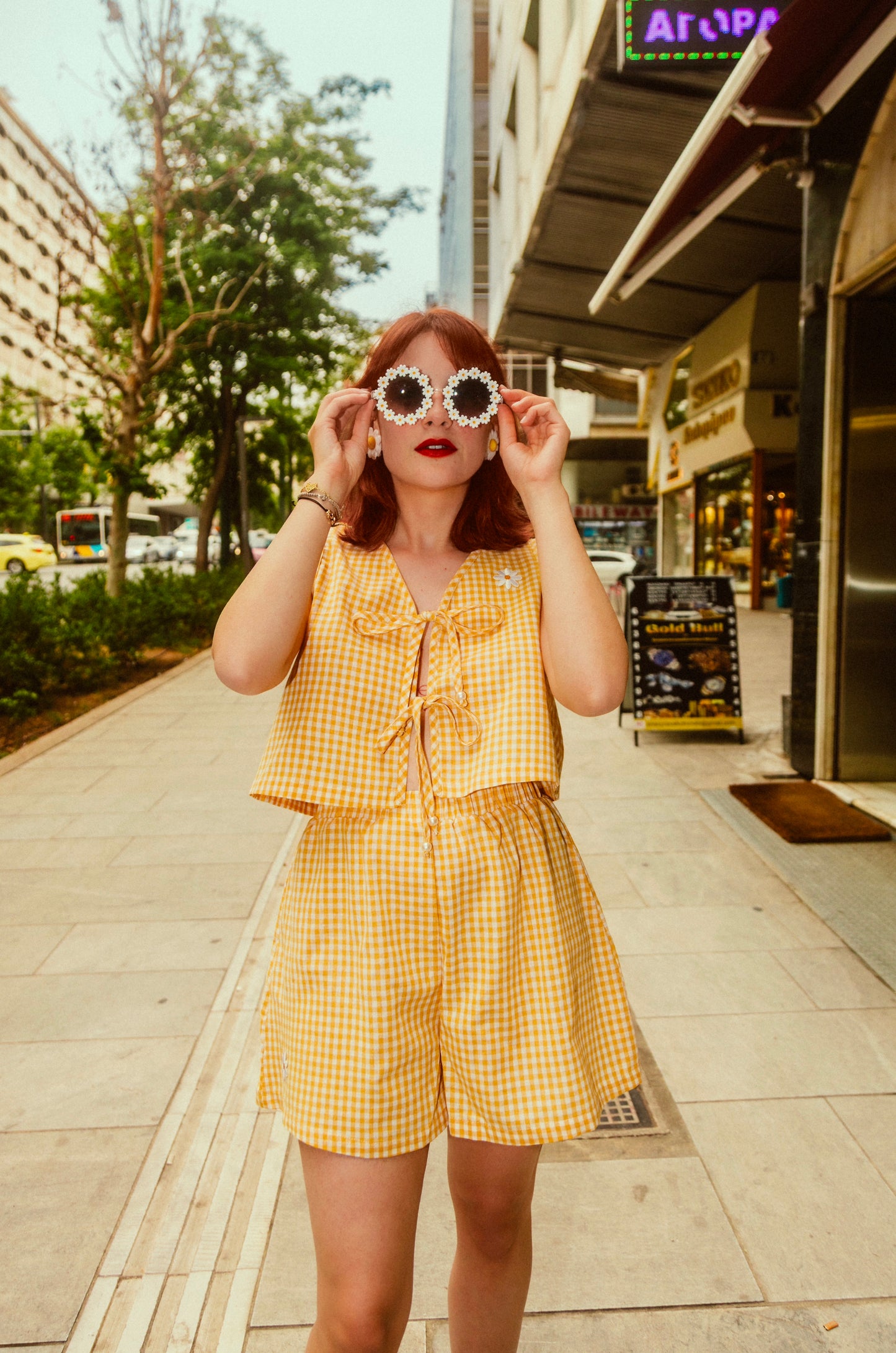 Daffodil top in yellow plaid