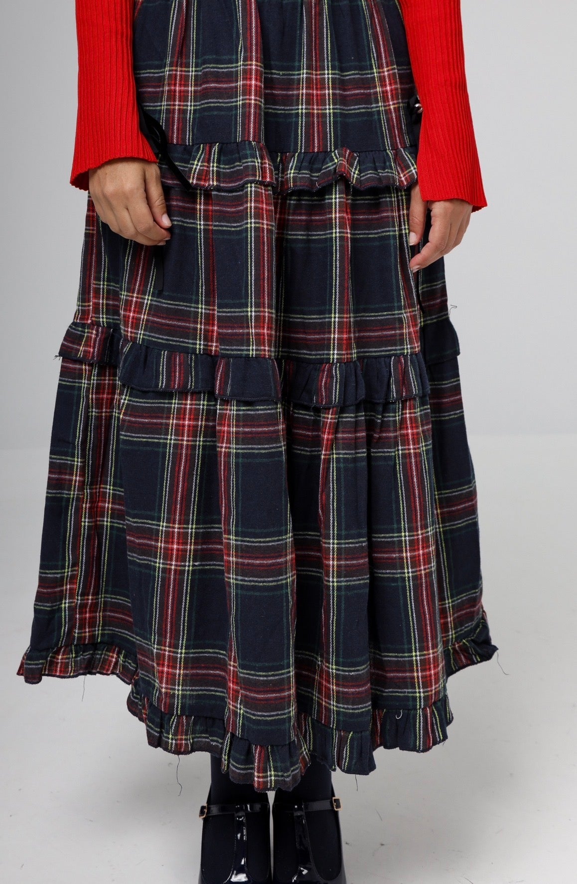 “Winter Dahlia” skirt in blue plaid