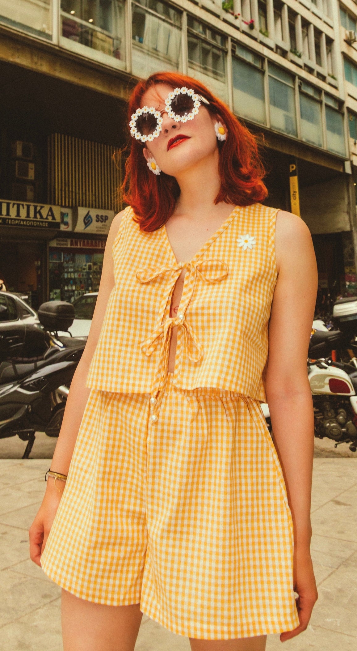 Daffodil top in yellow plaid