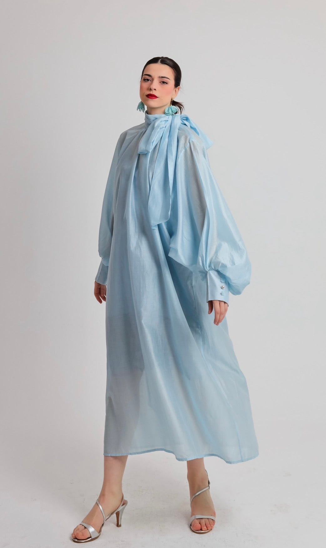 “Cyclamen” dress in light blue