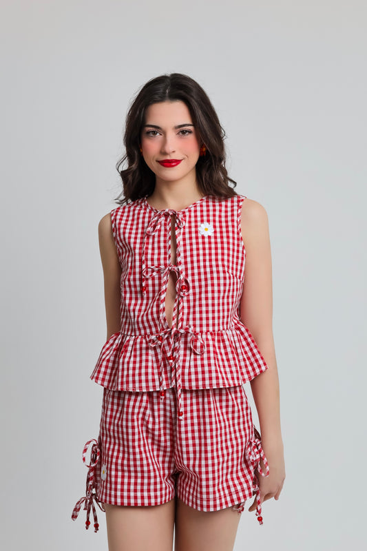 “Erica” vest in red plaid