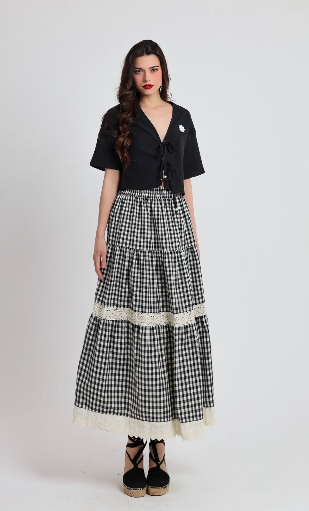 “Dahlia” skirt in black ‘n white plaid
