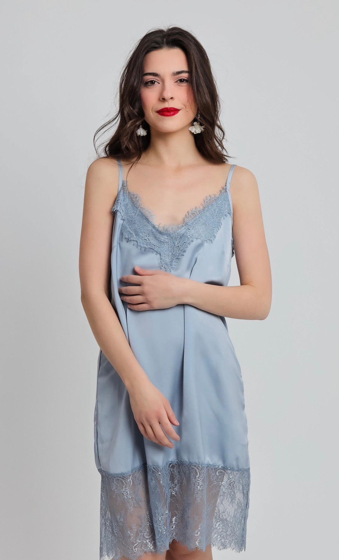 “Patience” slip under-dress in ice blue