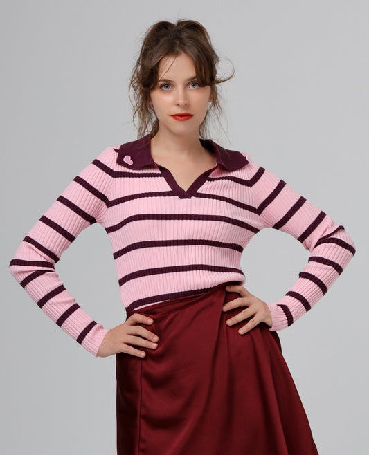 “Dittany” sweater in pink and burgundy