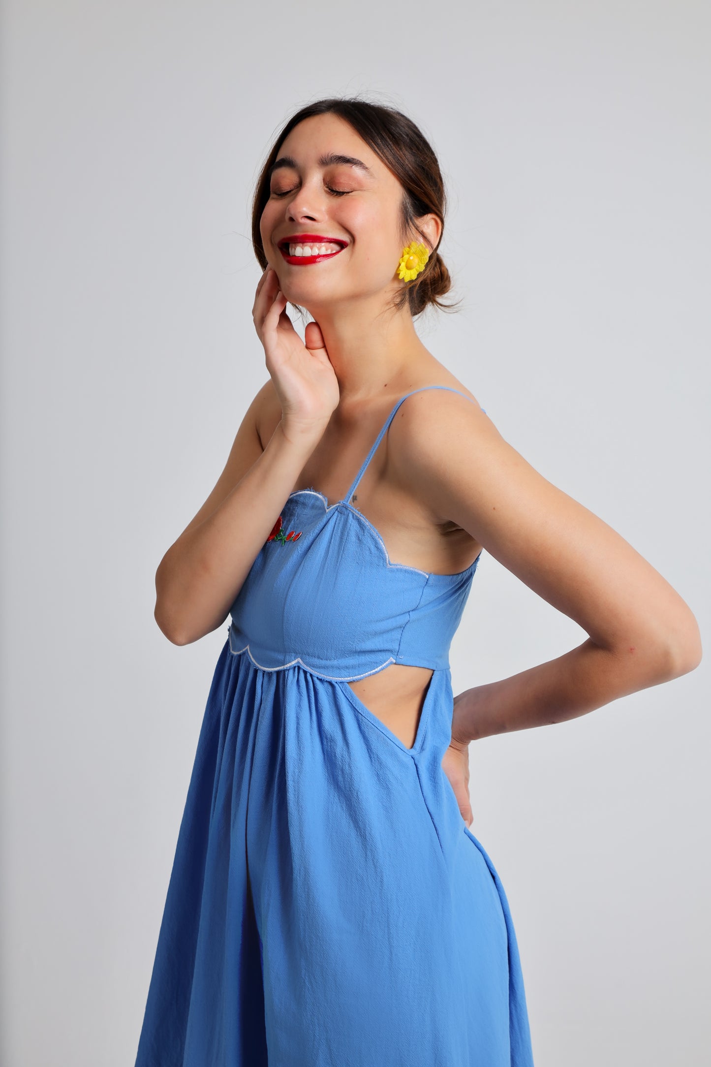 “Camellia” dress in blue