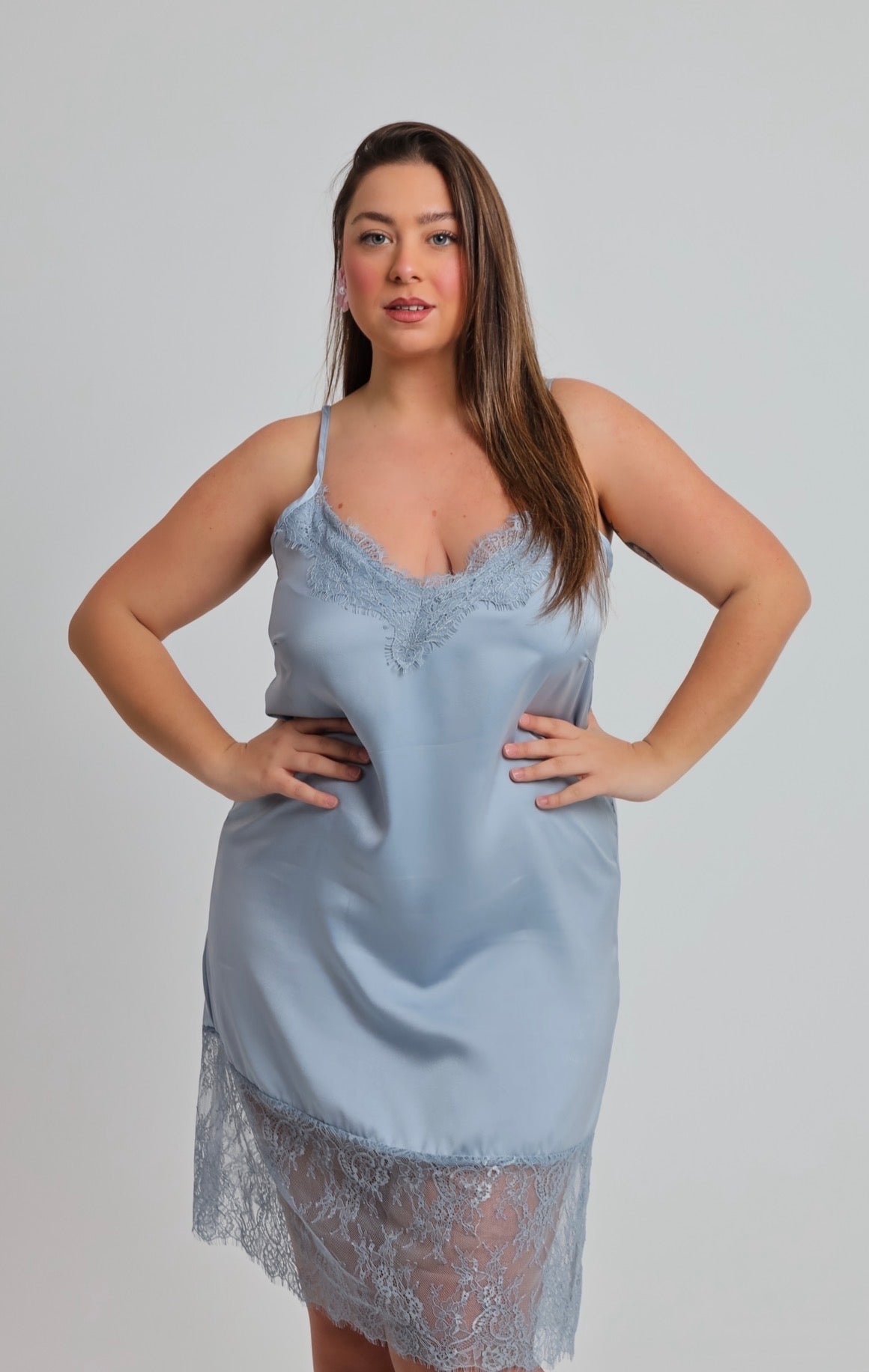 “Patience” slip under-dress in ice blue