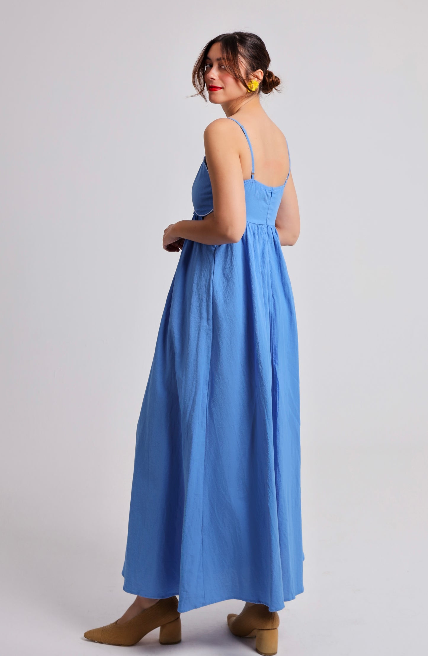 “Camellia” dress in blue
