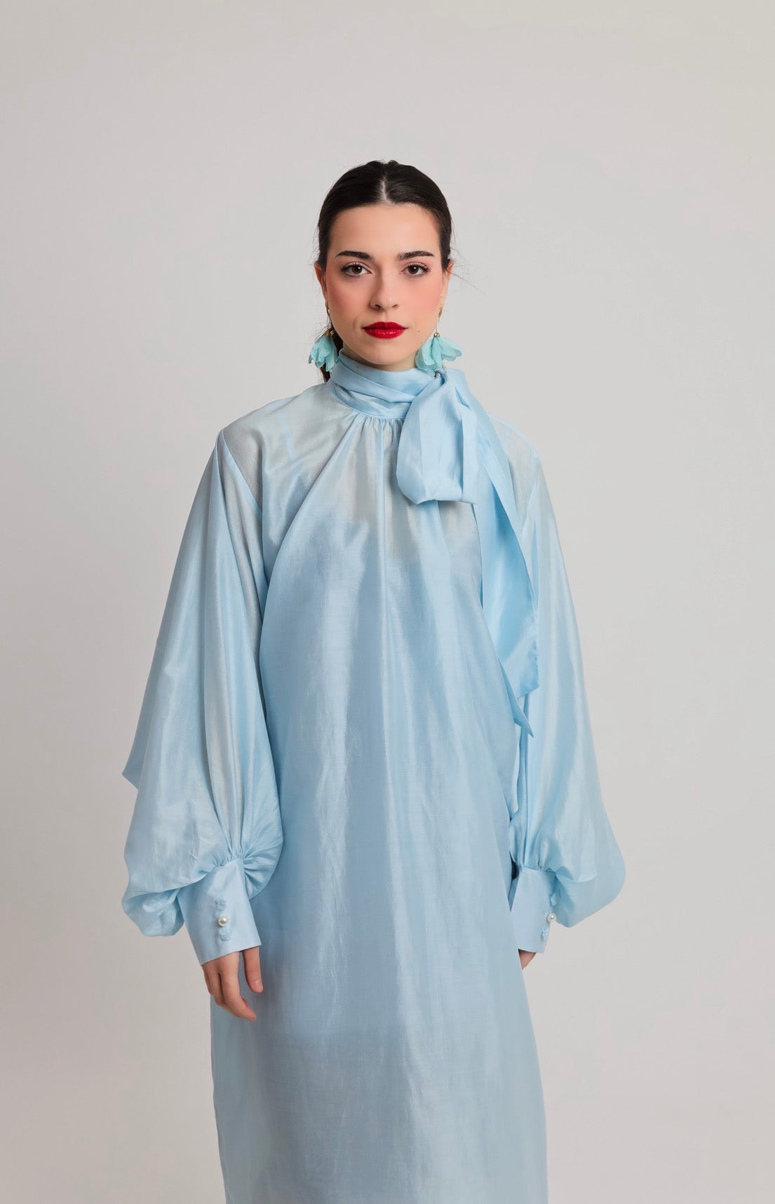 “Cyclamen” dress in light blue