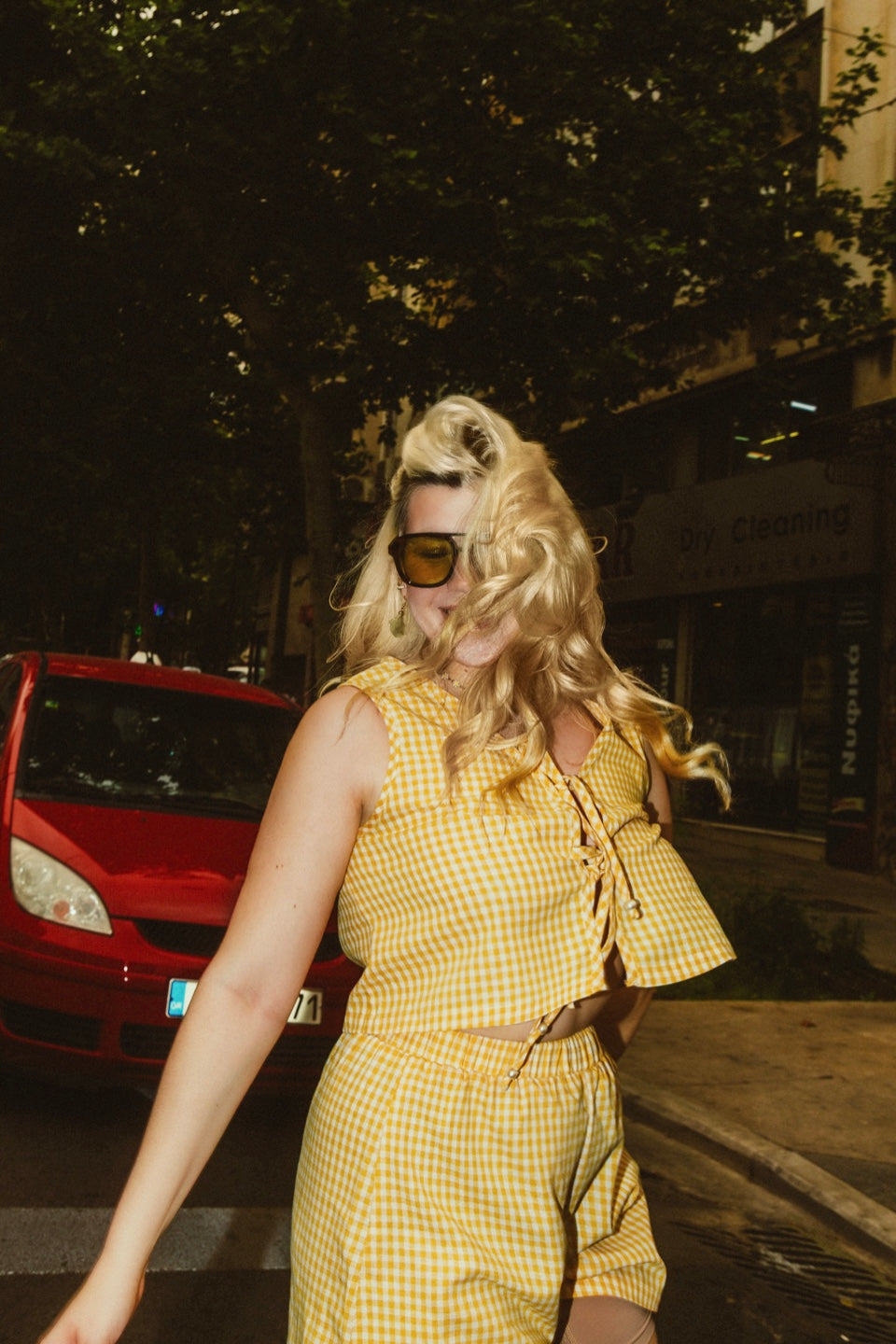 Daffodil top in yellow plaid
