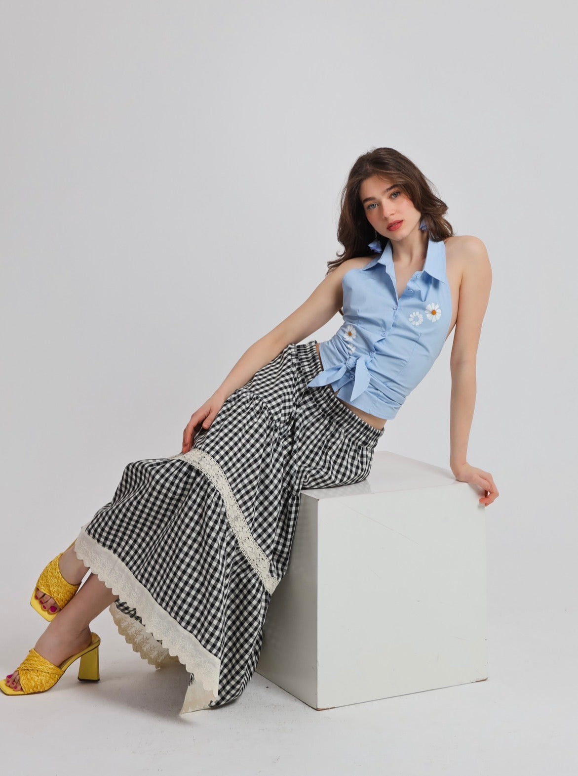 “Dahlia” skirt in black ‘n white plaid