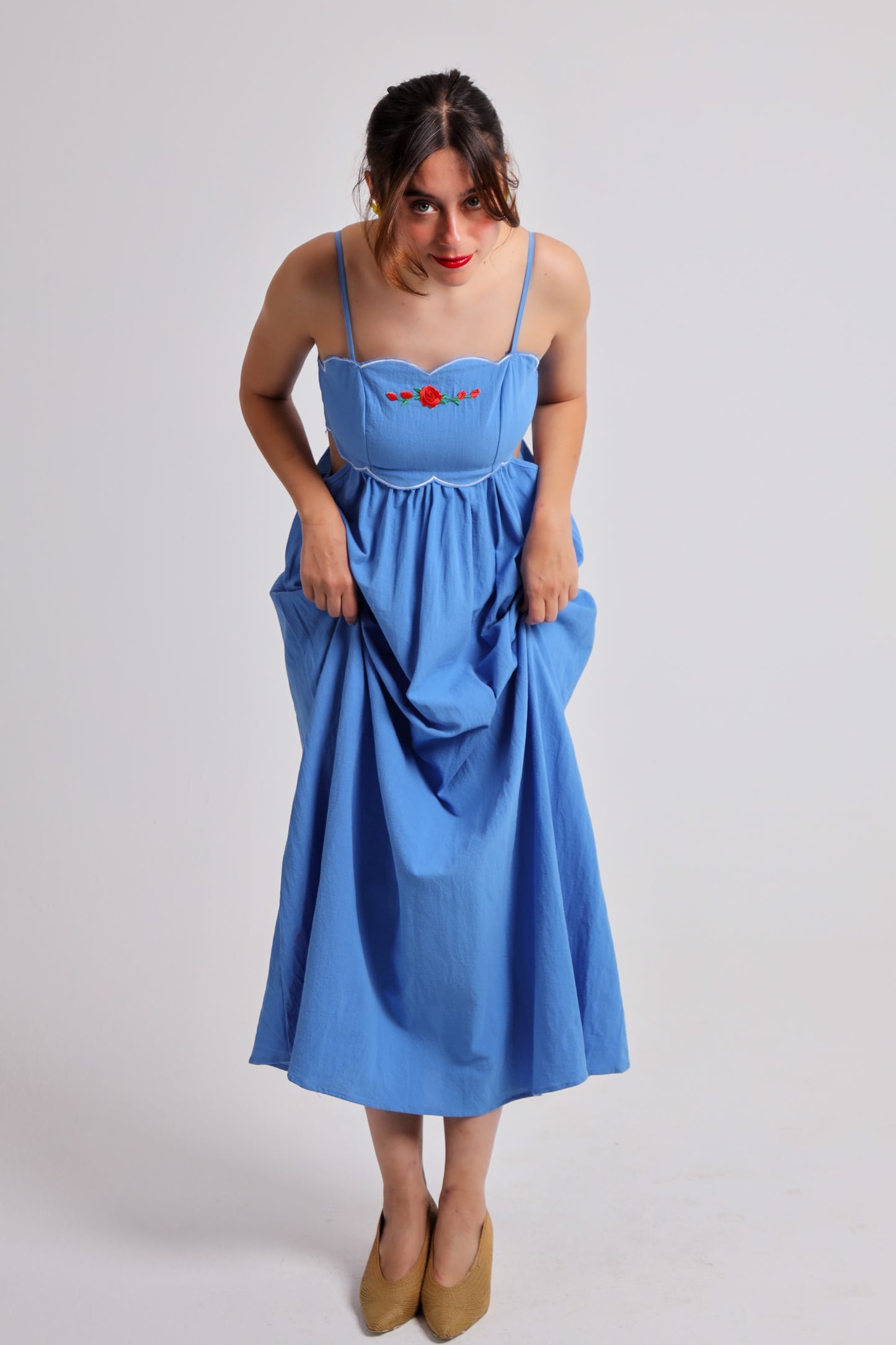 “Camellia” dress in blue