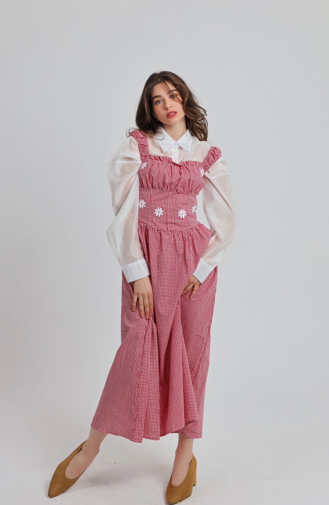 “Sweet Pea” dress in red ‘n white plaid