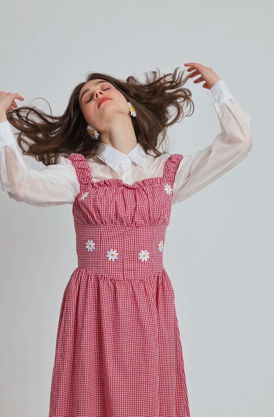“Sweet Pea” dress in red ‘n white plaid