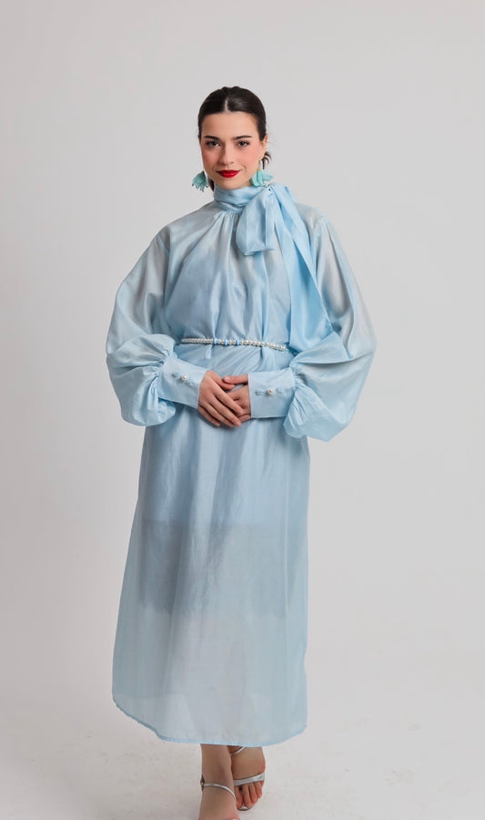 “Cyclamen” dress in light blue