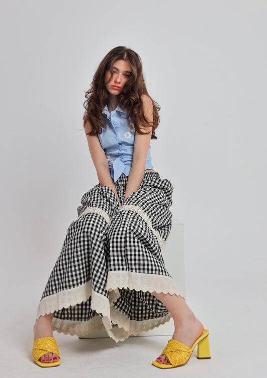 “Dahlia” skirt in black ‘n white plaid