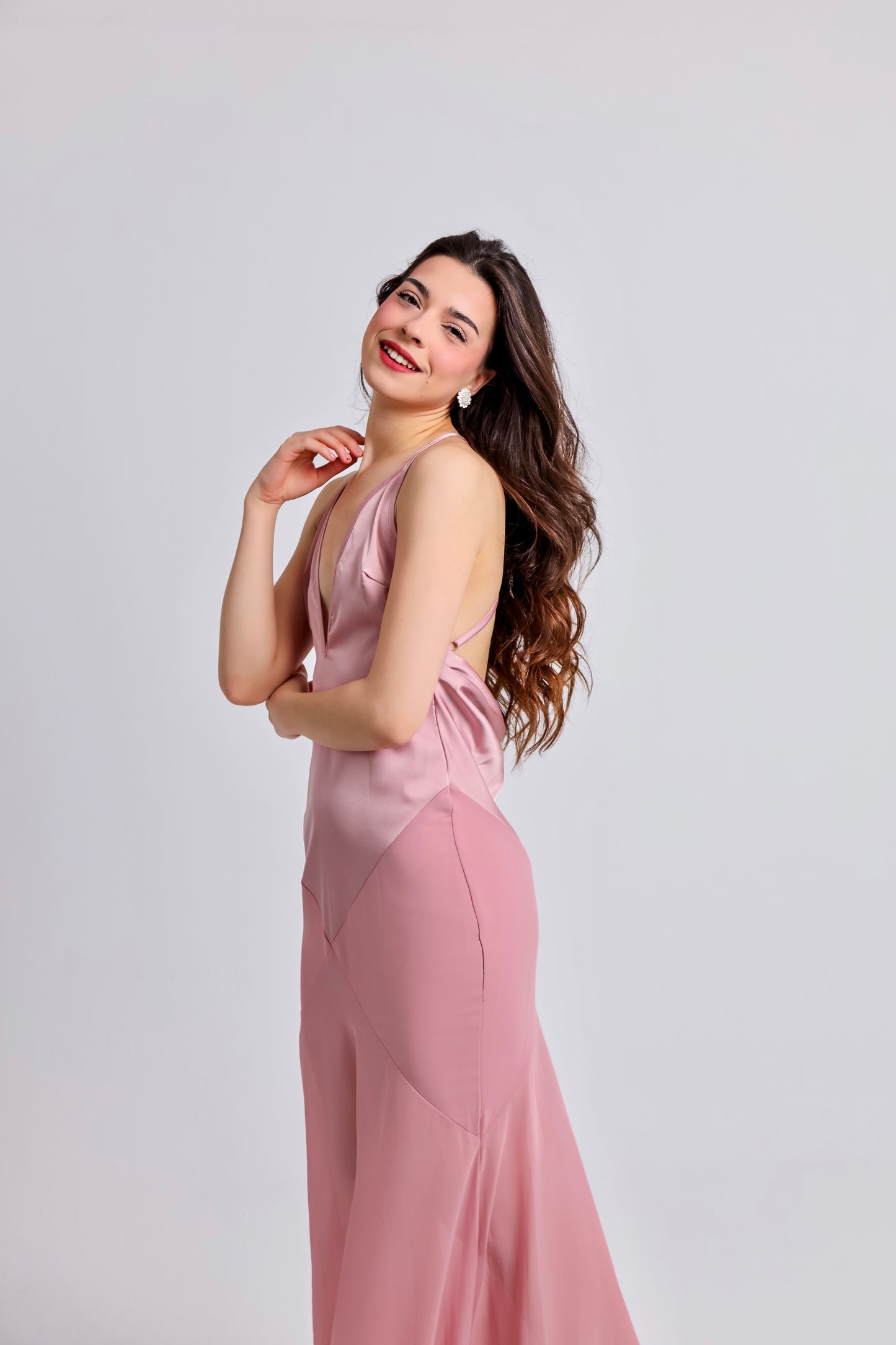 “Moonflower” dress in dusty pink