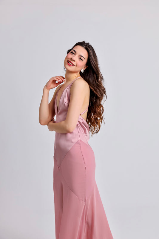 “Moonflower” dress in dusty pink