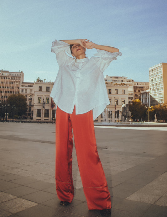 “Myrtle” satin pants in cognac