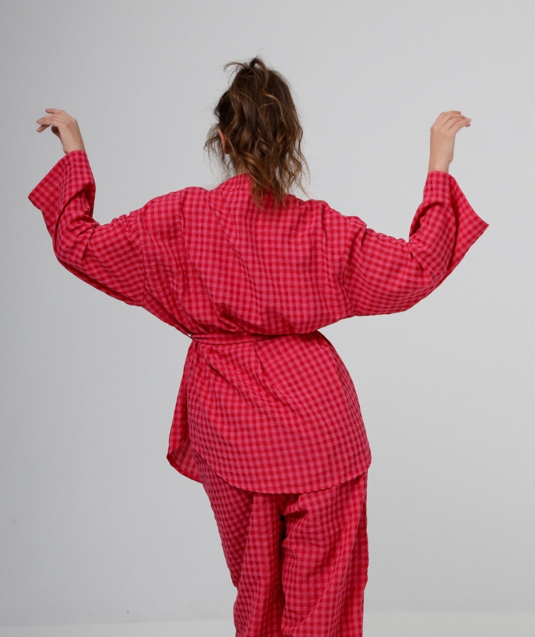 “Citrus” top in hot pink plaid
