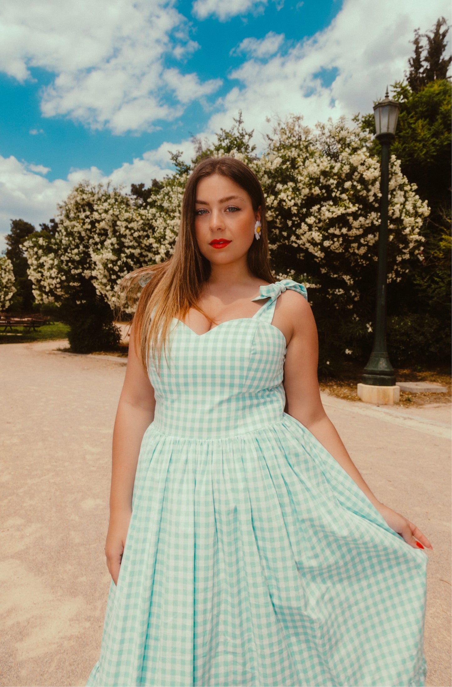 Lily of the valley dress in mint plaid