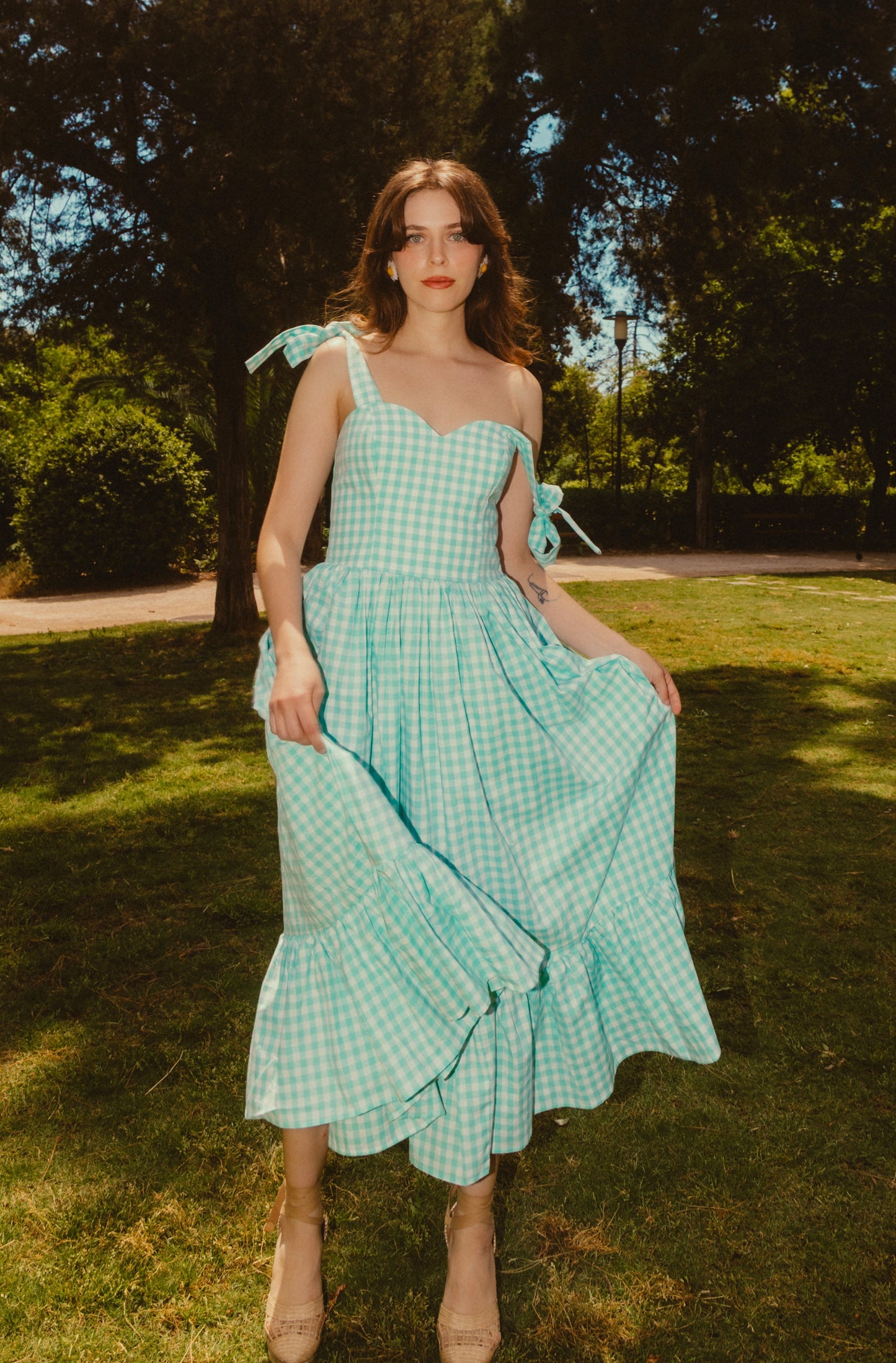 Lily of the valley dress in mint plaid