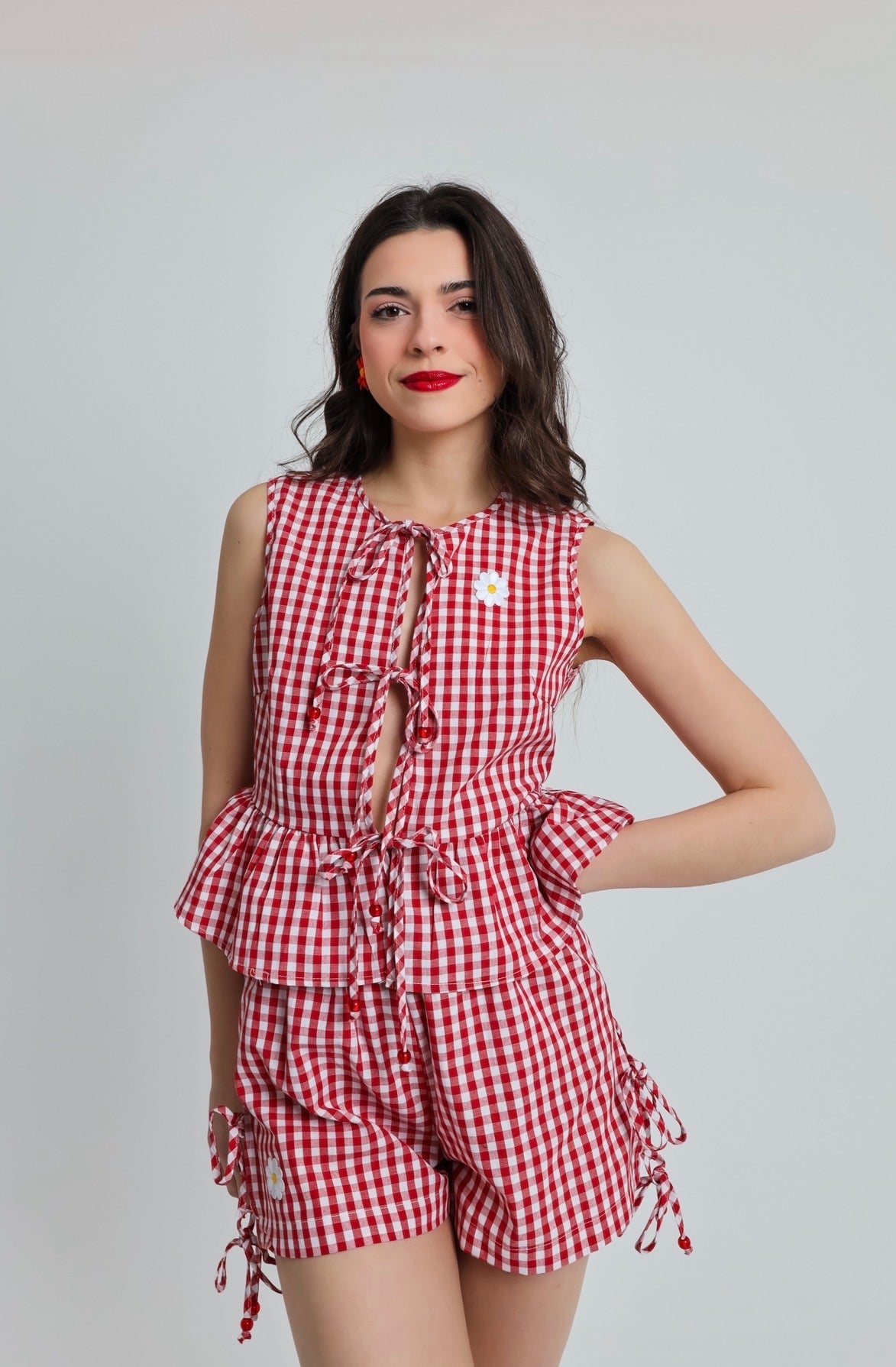 “Erica” vest in red plaid