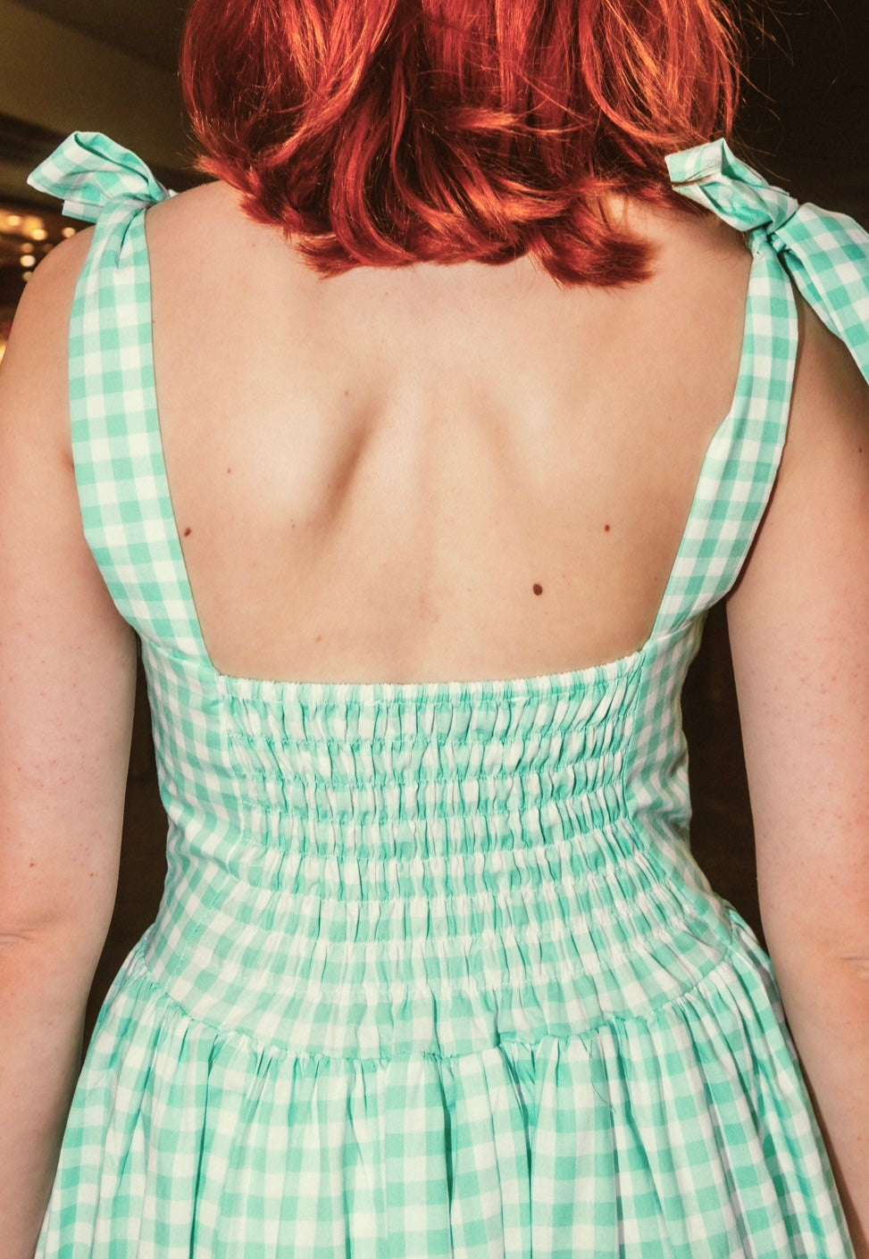 Lily of the valley dress in mint plaid