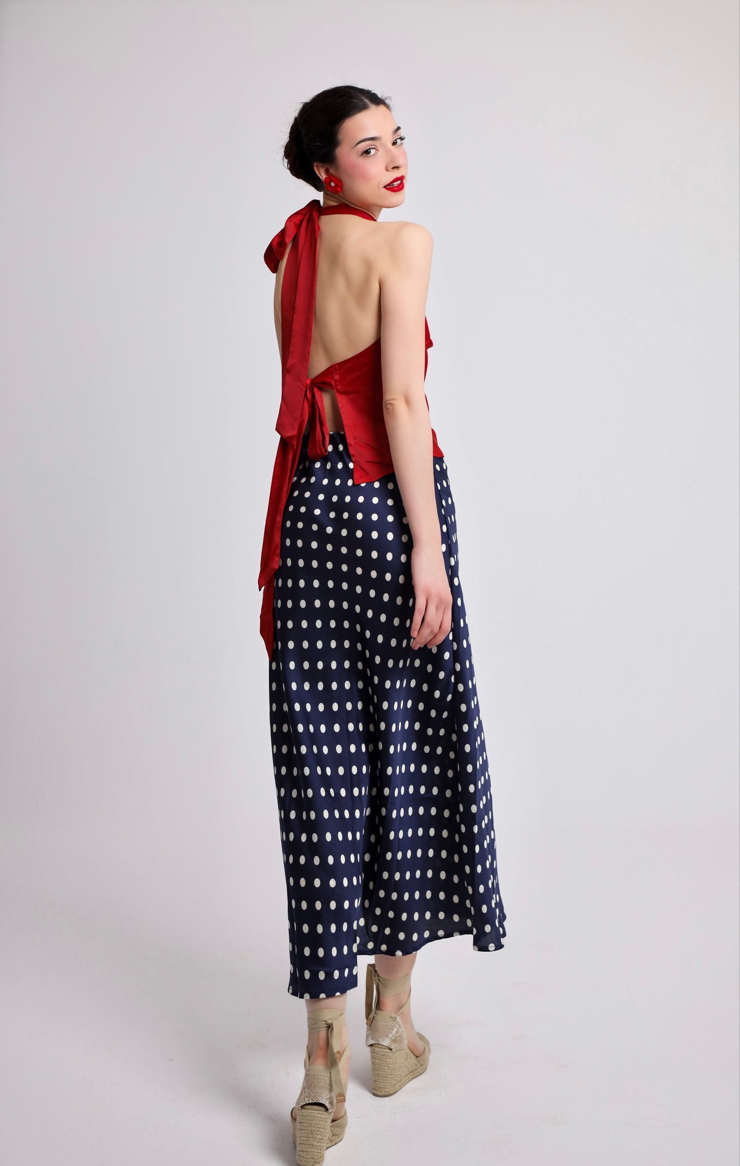 “Alba” skirt in blue with white dots