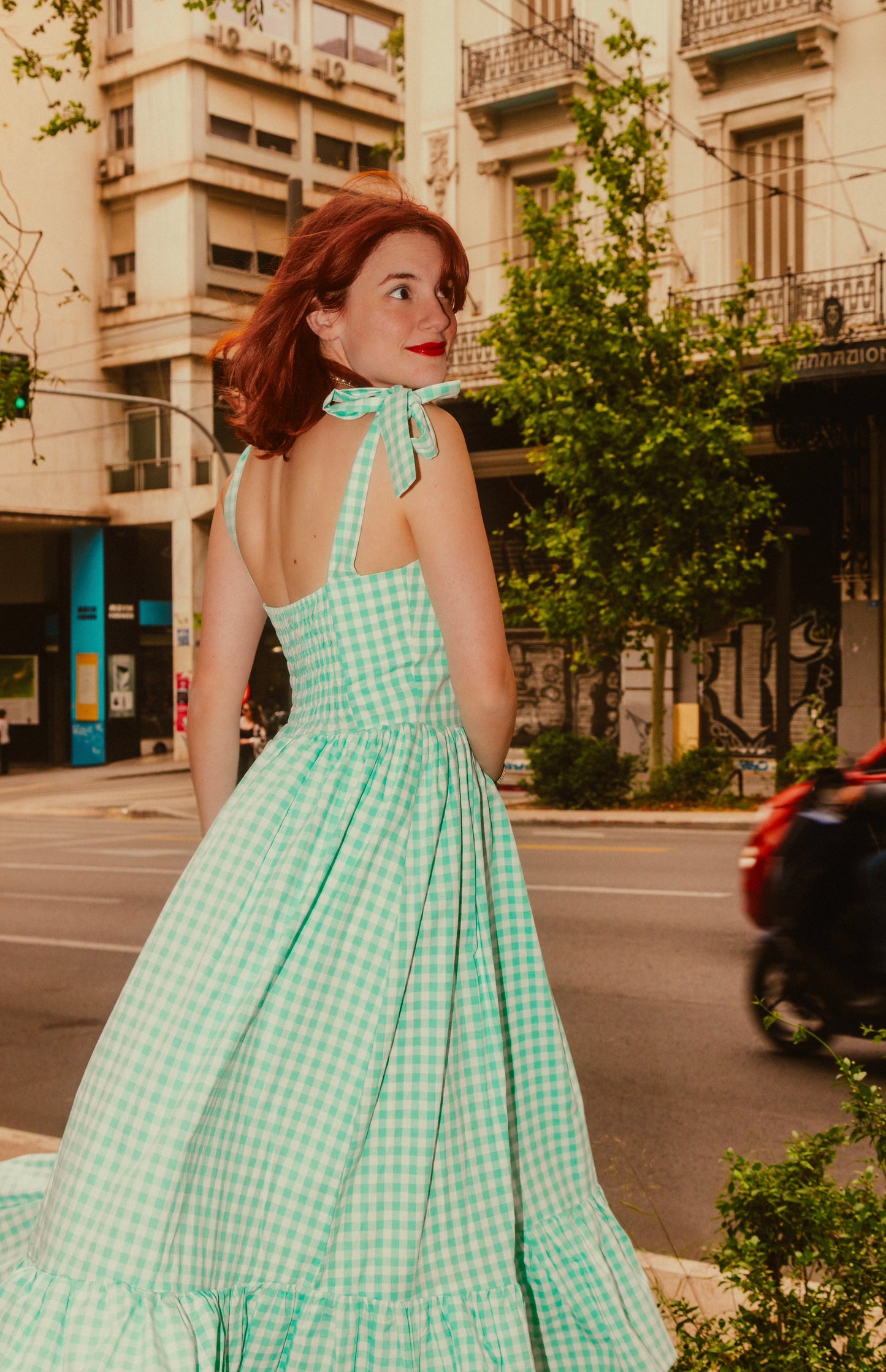 Lily of the valley dress in mint plaid