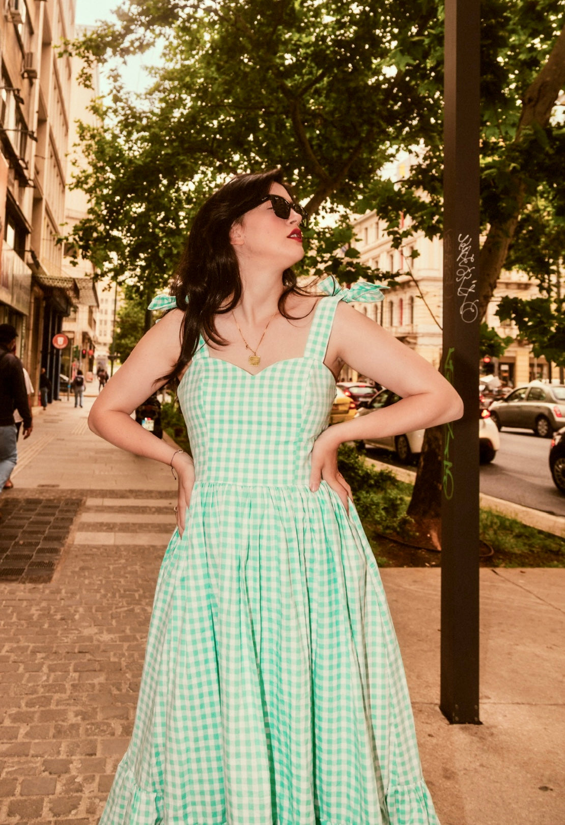 Lily of the valley dress in mint plaid