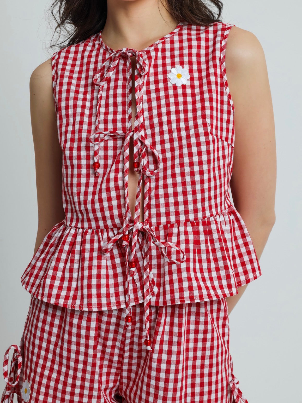 “Erica” vest in red plaid