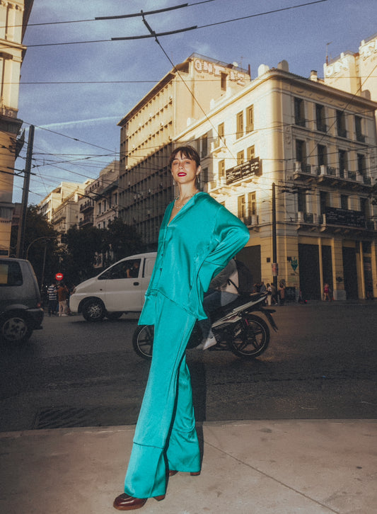 “Myrtle” satin pants in green