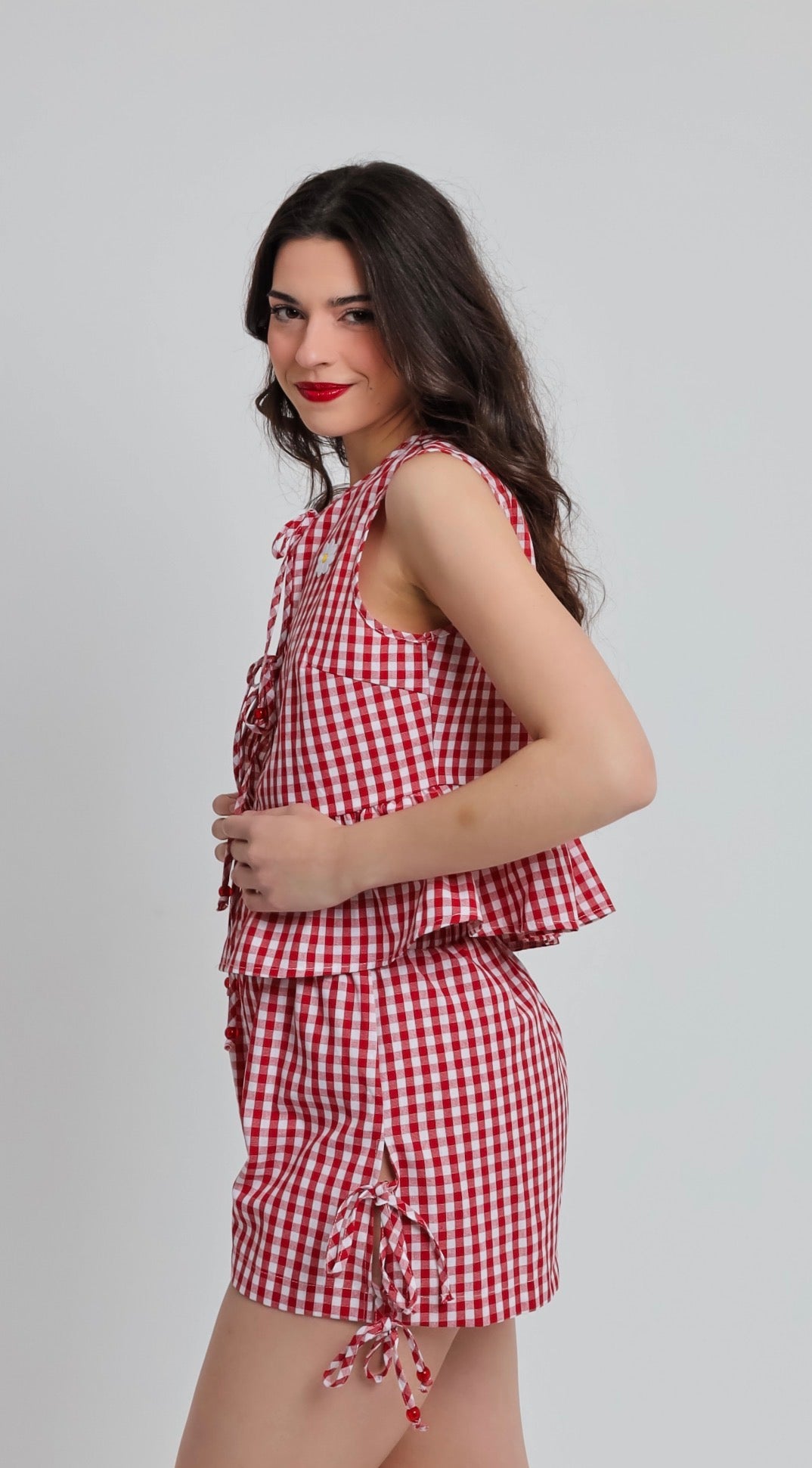 “Erica” vest in red plaid