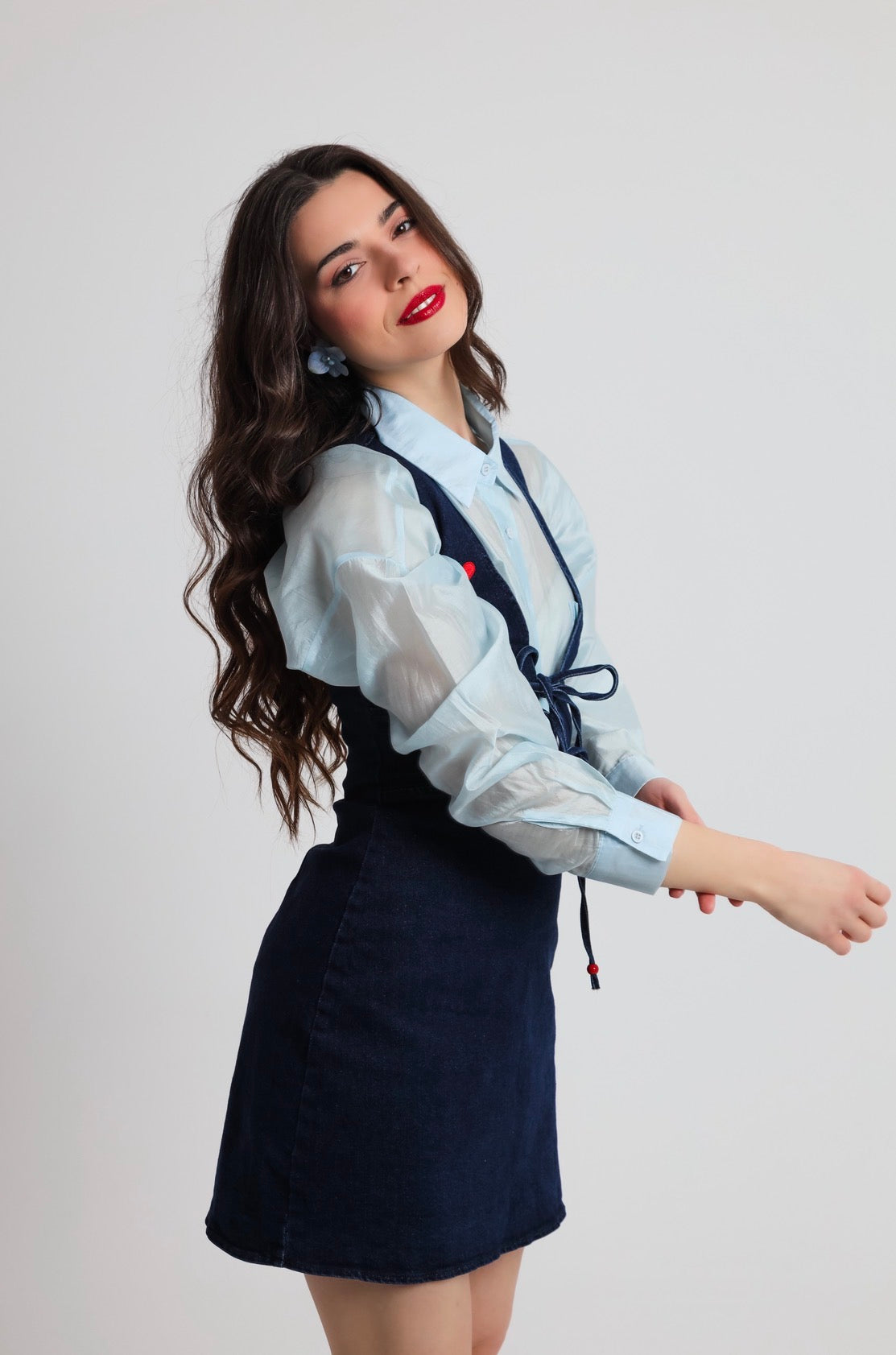 “Begonia” dress in blue denim