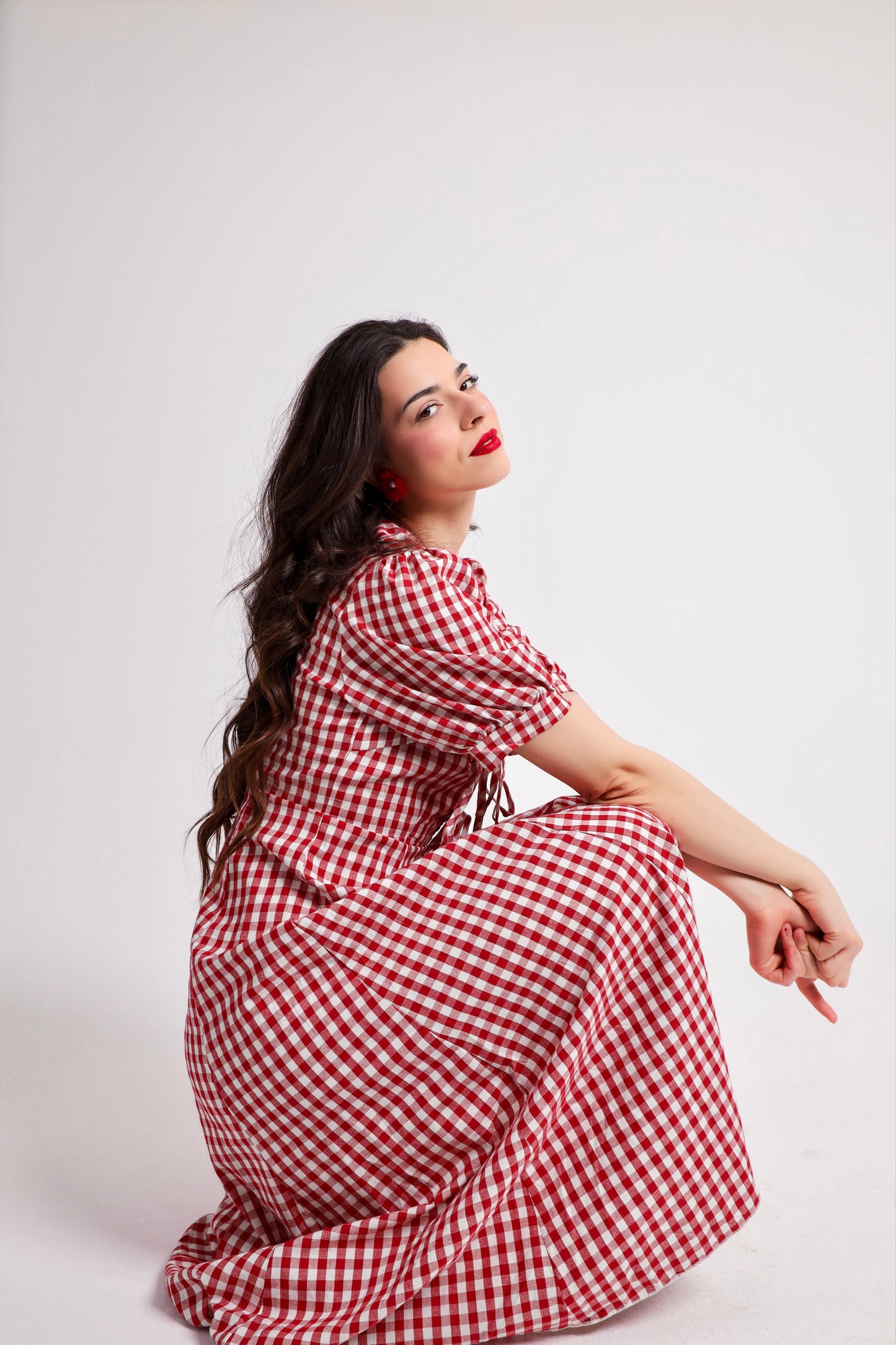 “Honesty” dress in red plaid