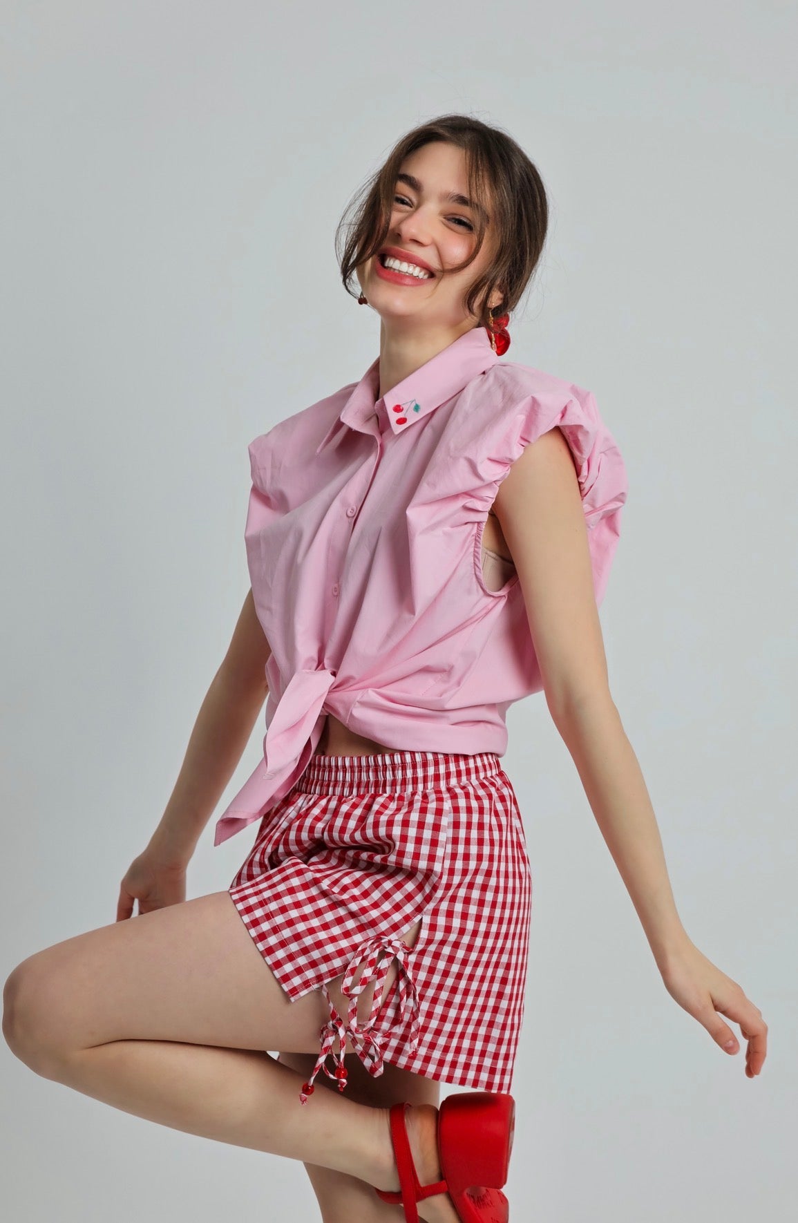 “Erica” shorts in red plaid