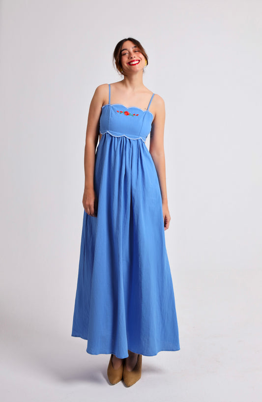 “Camellia” dress in blue