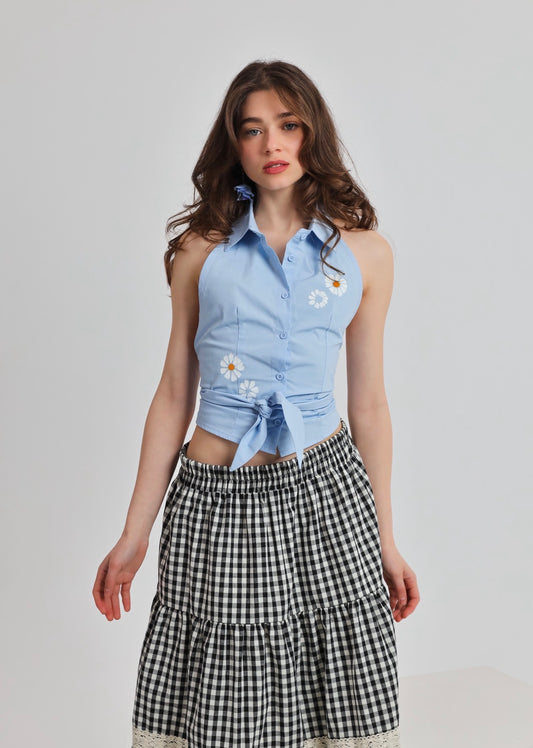 “Bellflower” top in light blue