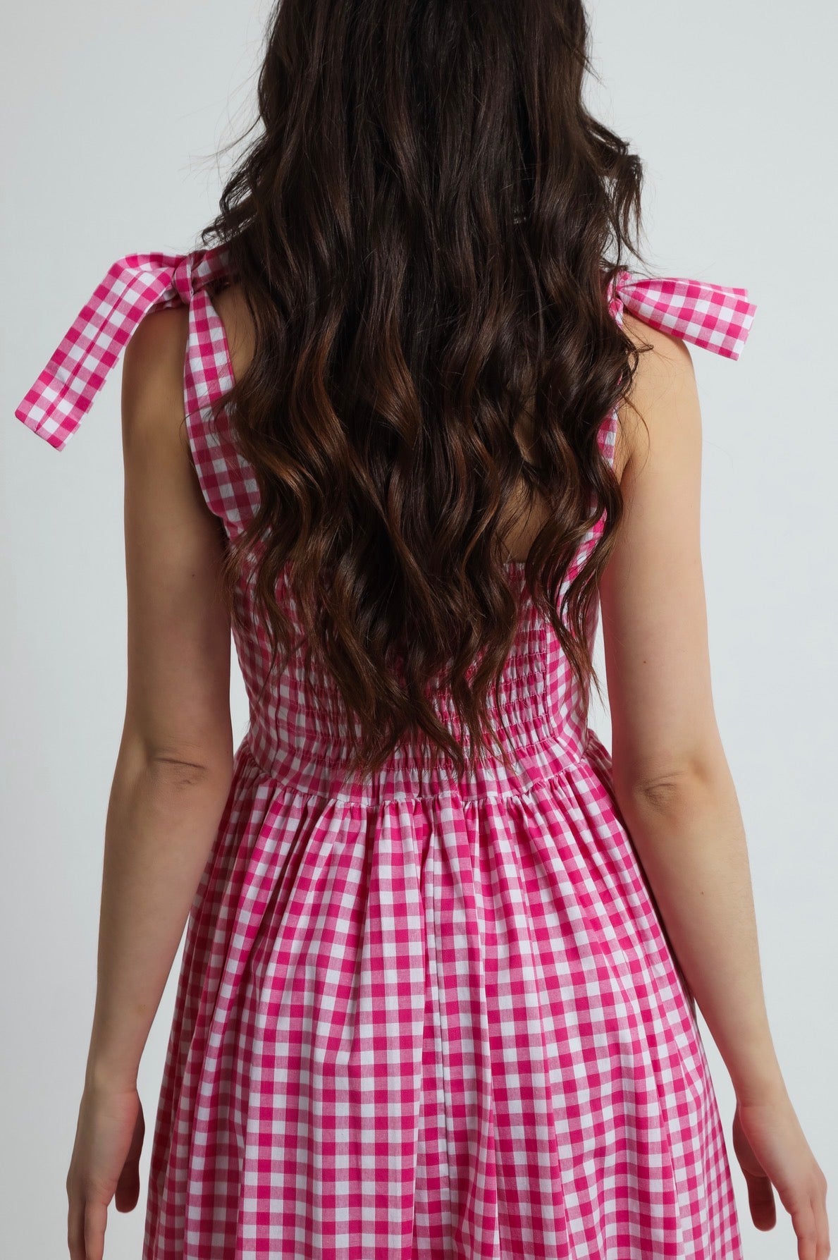 “Lily of the Valley” dress in hot pink plaid