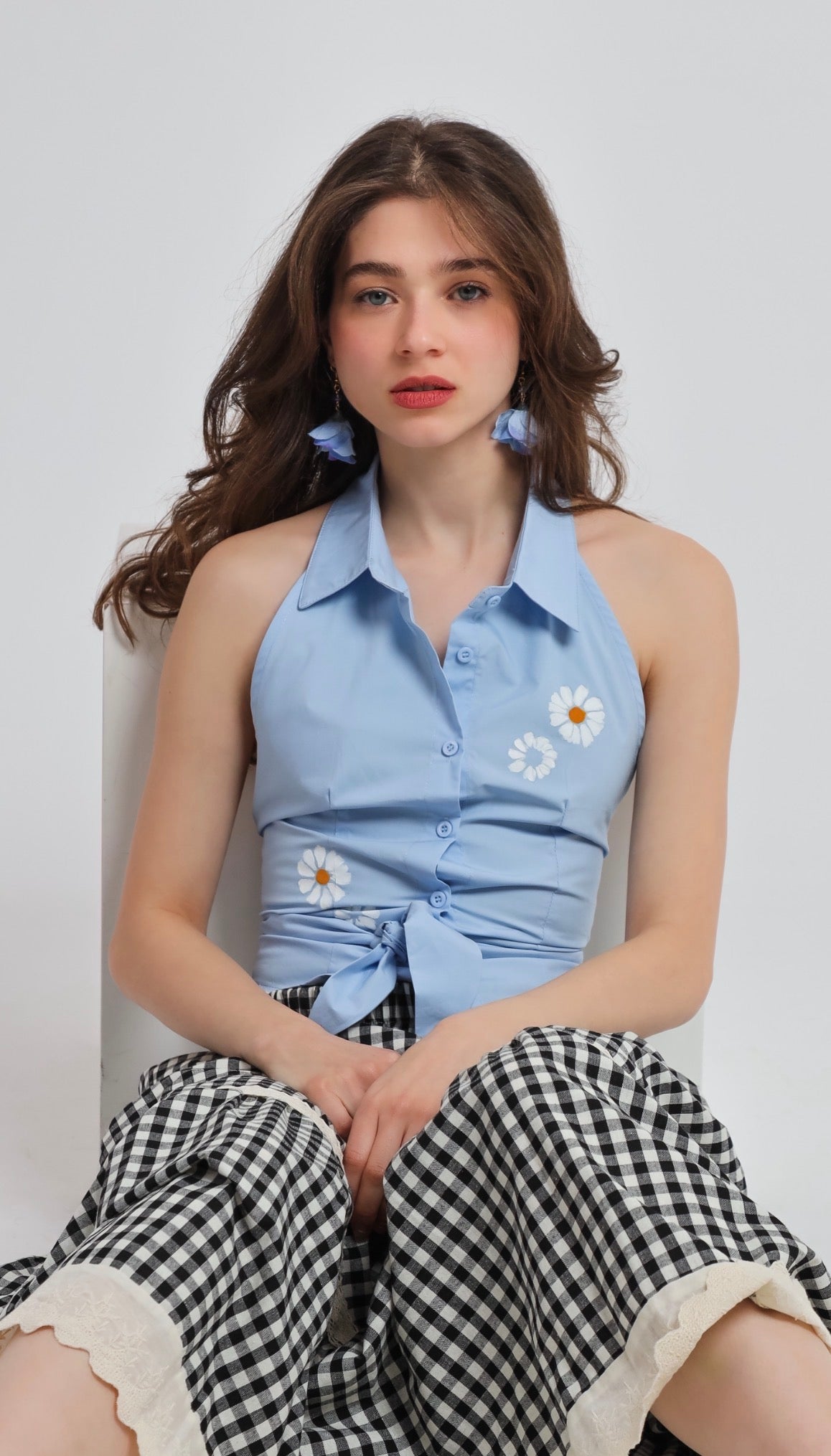 “Bellflower” top in light blue