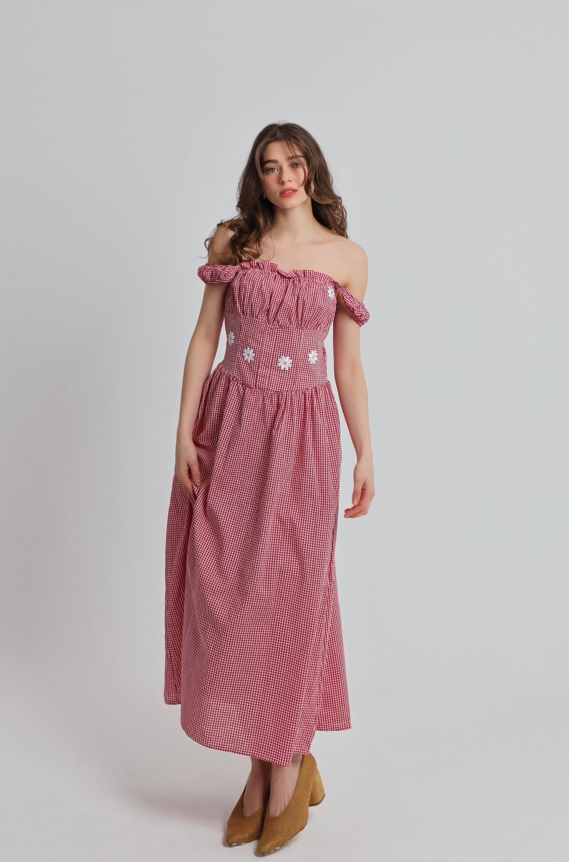 “Sweet Pea” dress in red ‘n white plaid