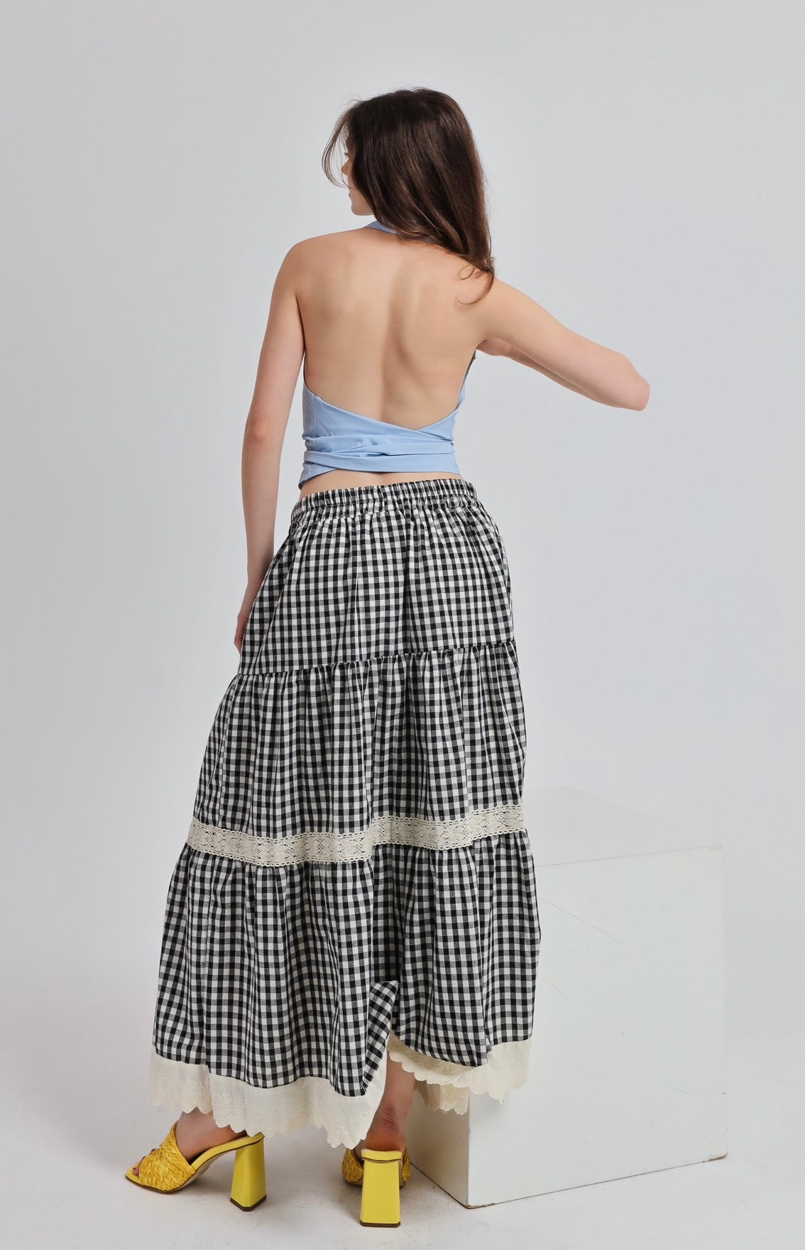 “Dahlia” skirt in black ‘n white plaid