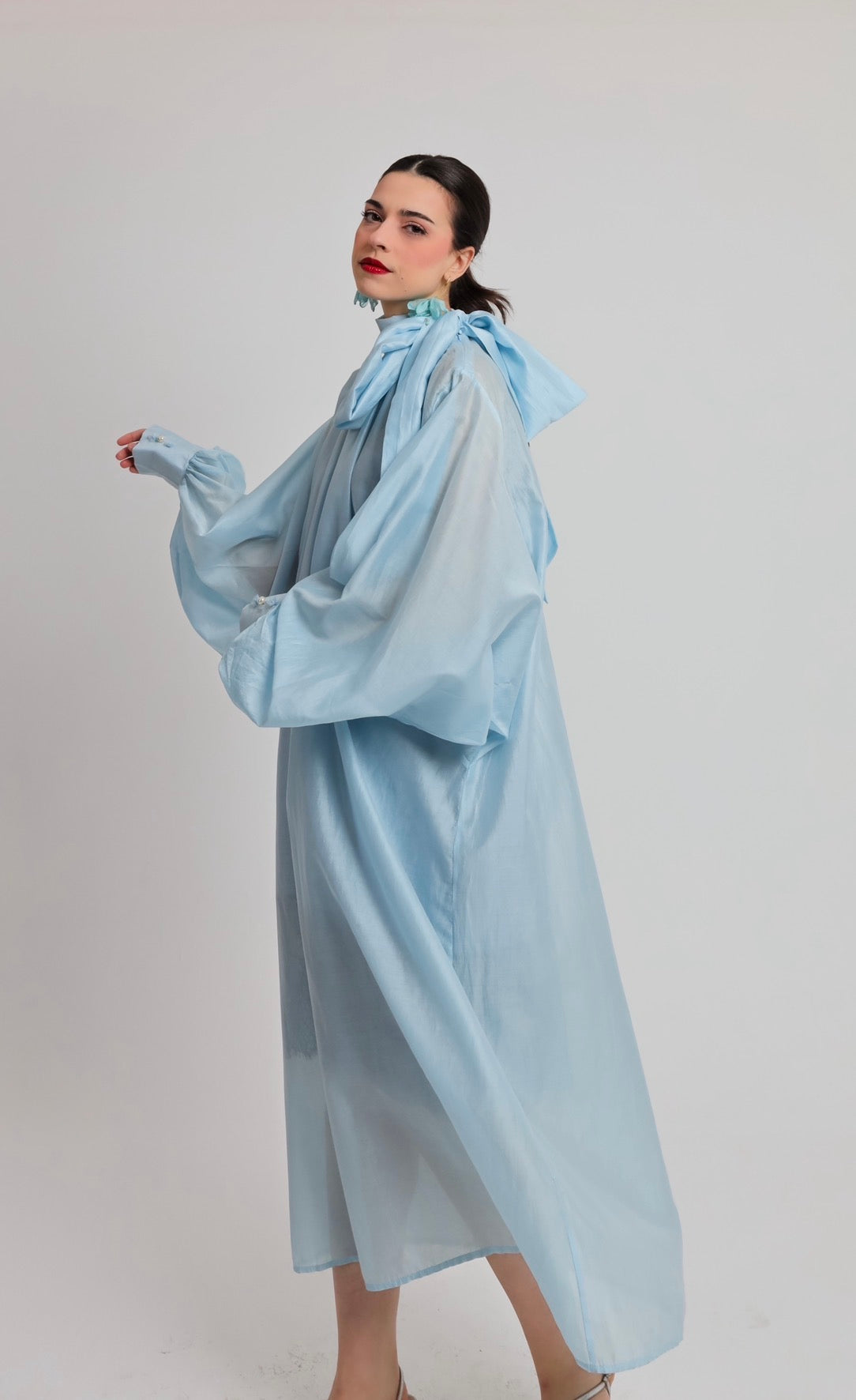 “Cyclamen” dress in light blue