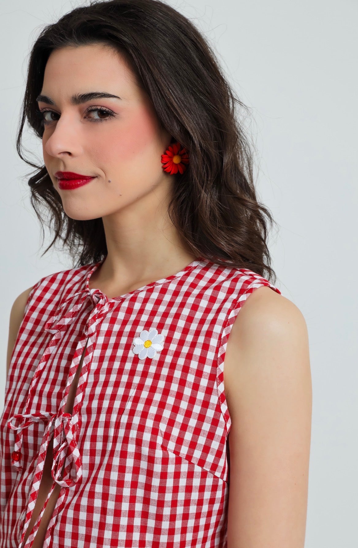 “Erica” vest in red plaid