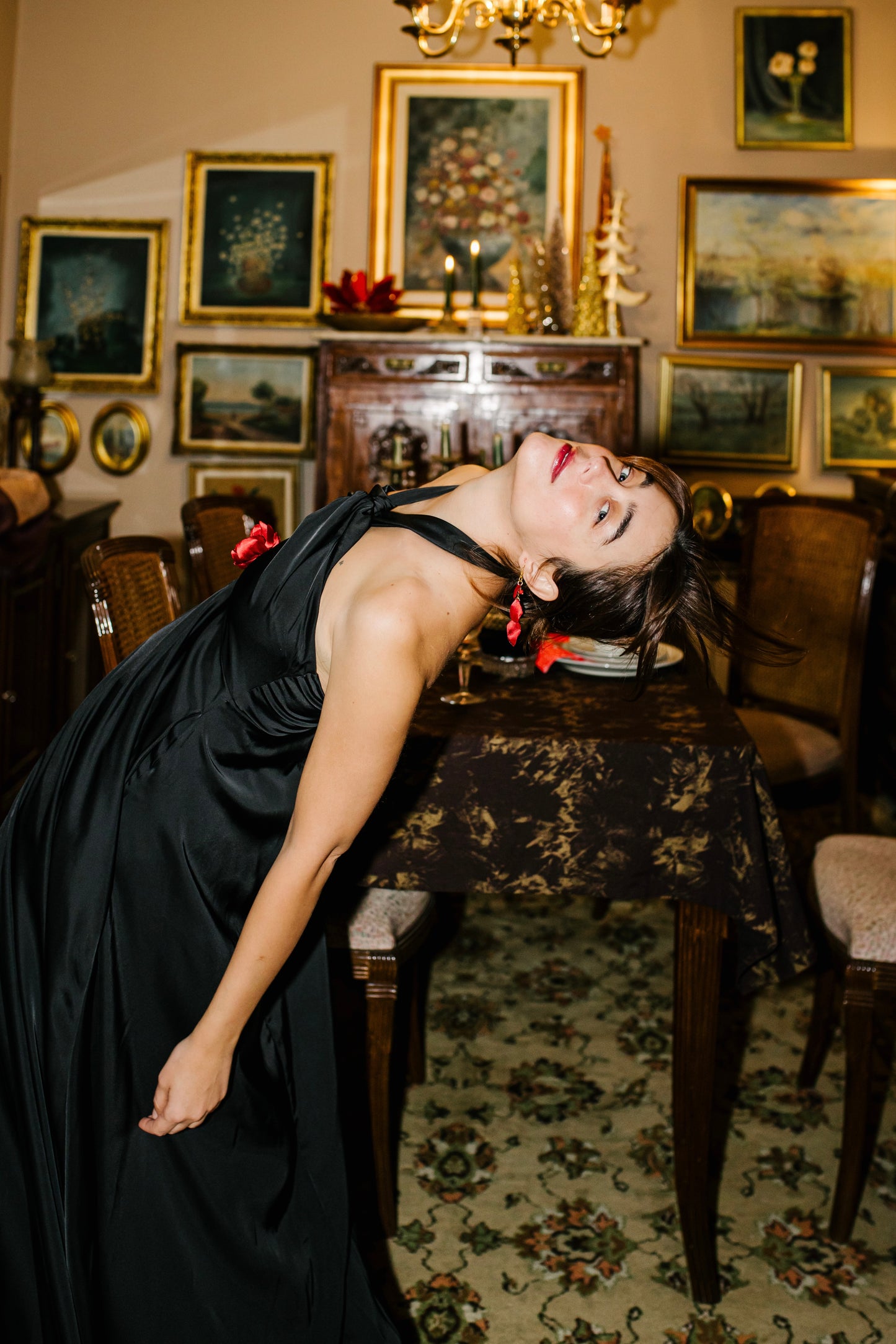 Christmas Rose dress in black