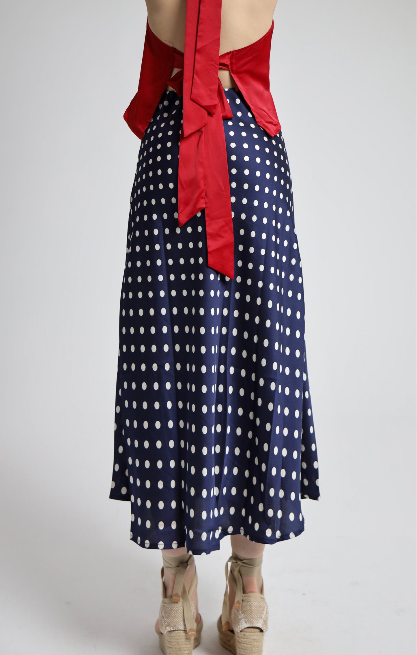 “Alba” skirt in blue with white dots